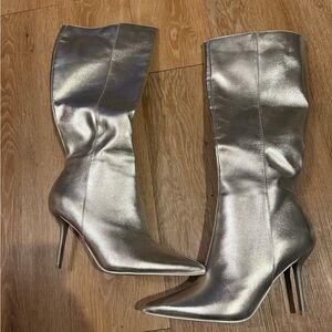 Fashion Nova Metallic Silver Heeled Boots